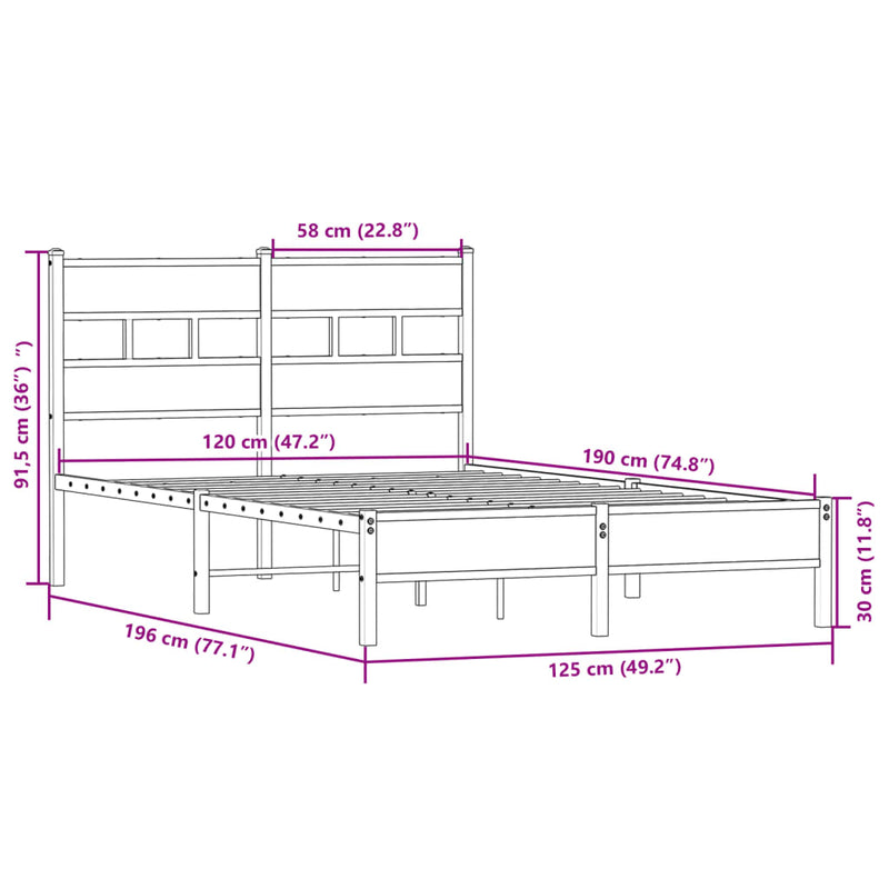 Bettgestell ohne Matratze Sonoma-Eiche 120x190 cm Holzwerkstoff