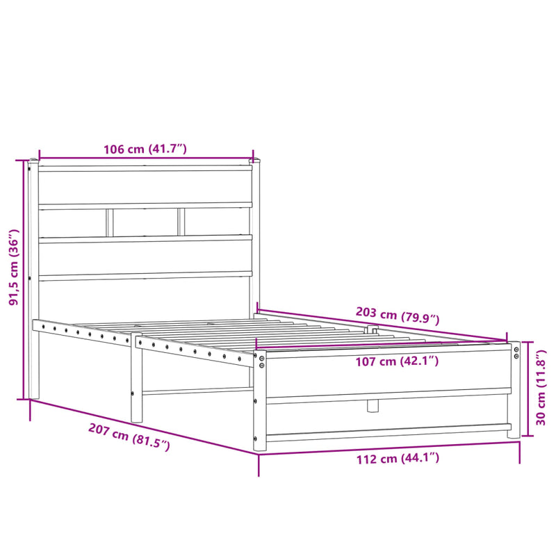 Metallbett ohne Matratze Sonoma-Eiche 107x203 cm