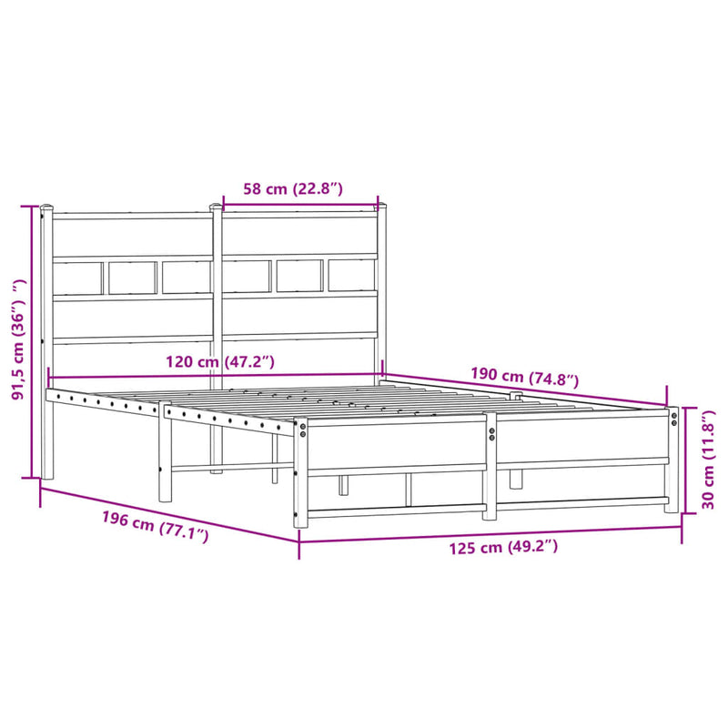 Metallbett ohne Matratze Sonoma-Eiche 120x190 cm