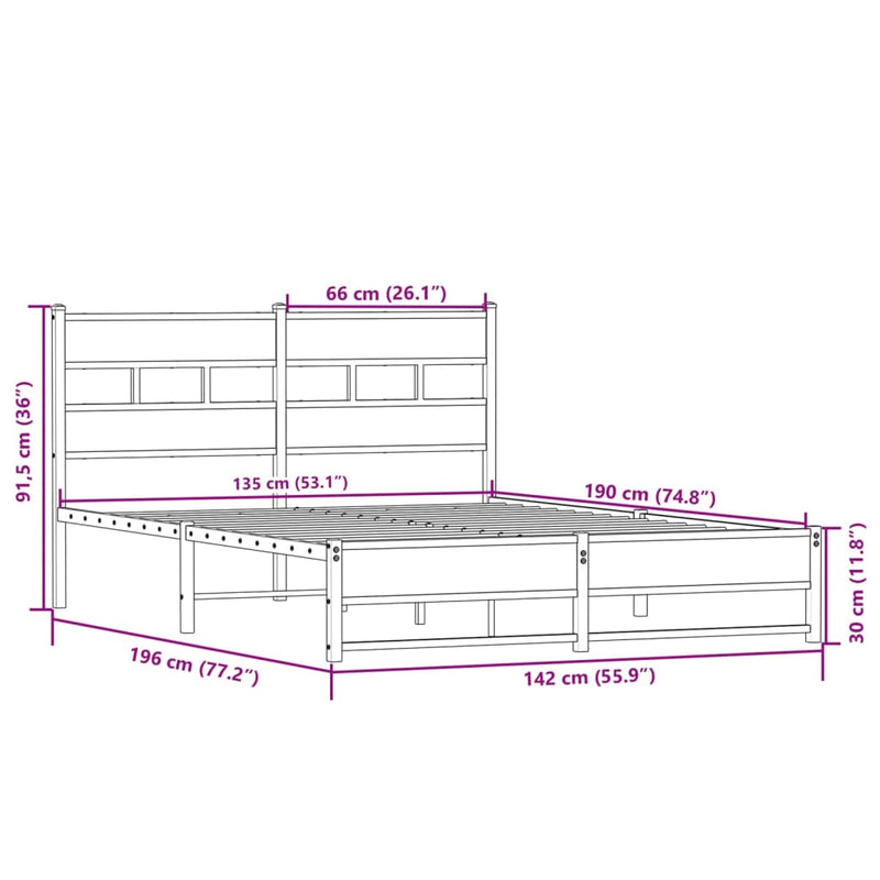 Metallbett ohne Matratze Sonoma-Eiche 135x190 cm