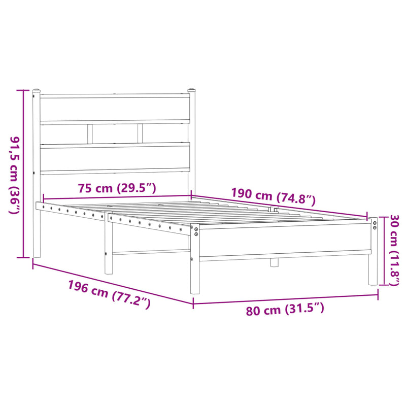 Bettgestell ohne Matratze Braun Eiche 75x190 cm Holzwerkstoff