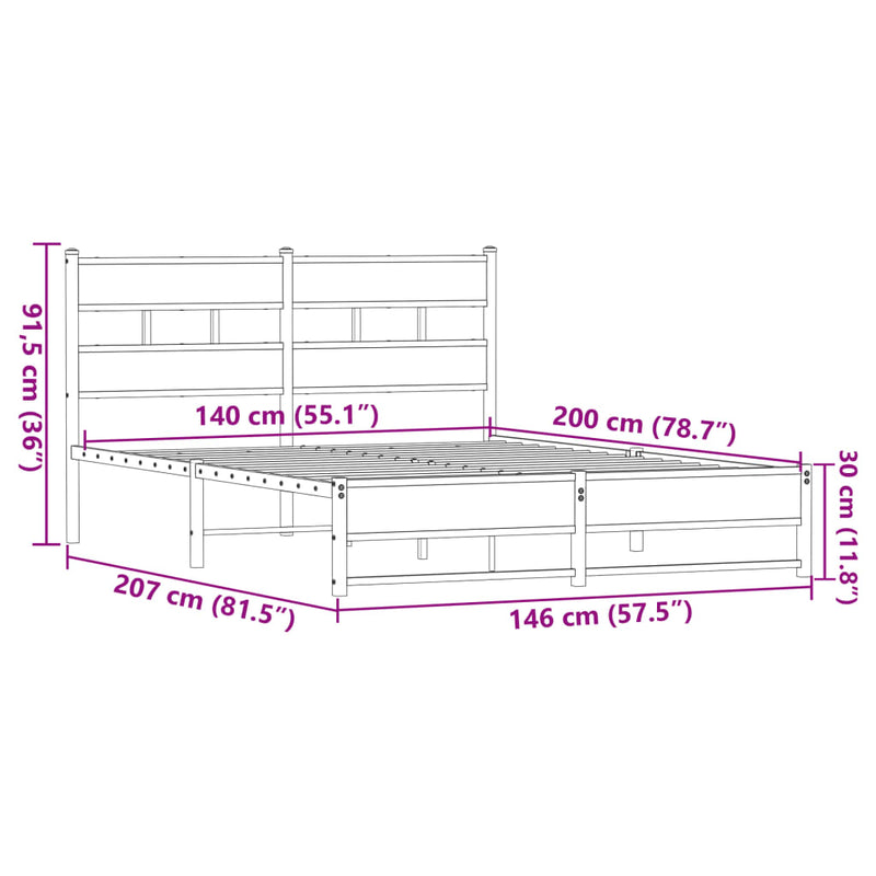 Metallbett ohne Matratze Eichen-Optik 140x200 cm