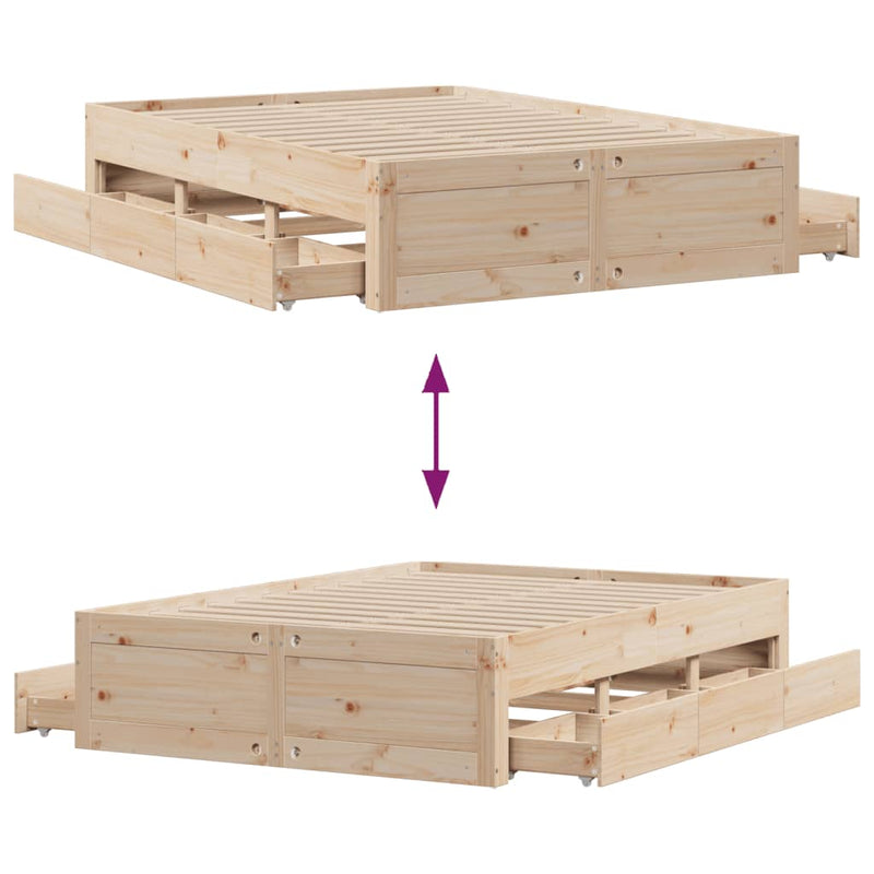 Massivholzbett ohne Matratze mit Schubladen 140x190 cm