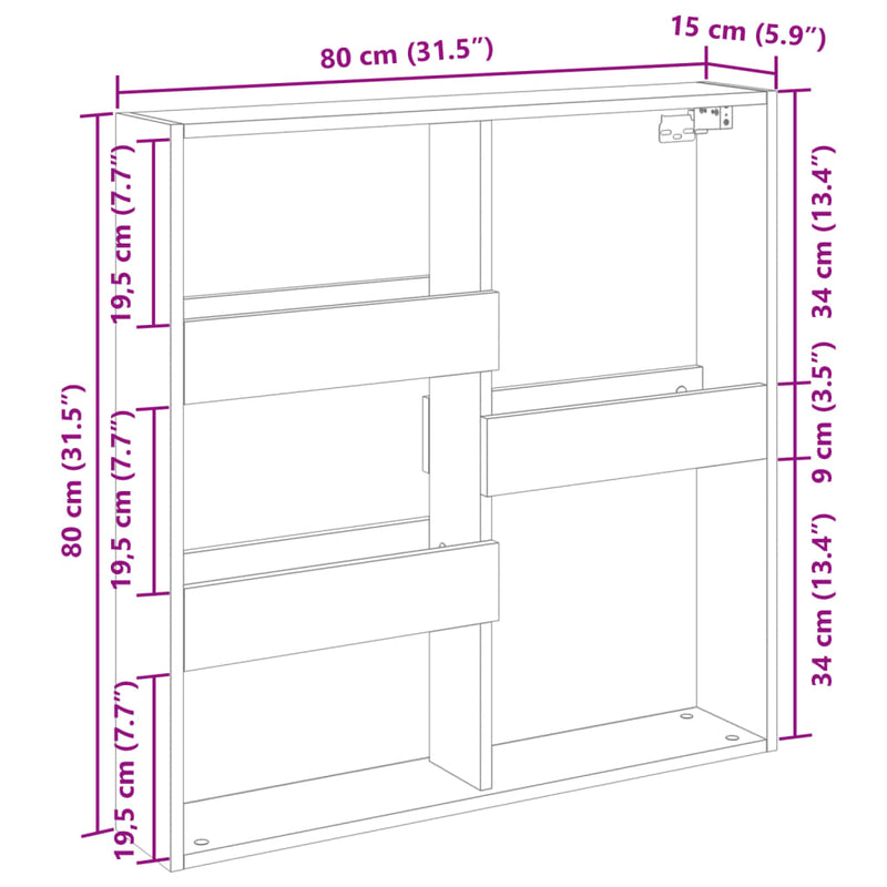 Wandschrank Schwarz 80x15x80 cm Holzwerkstoff