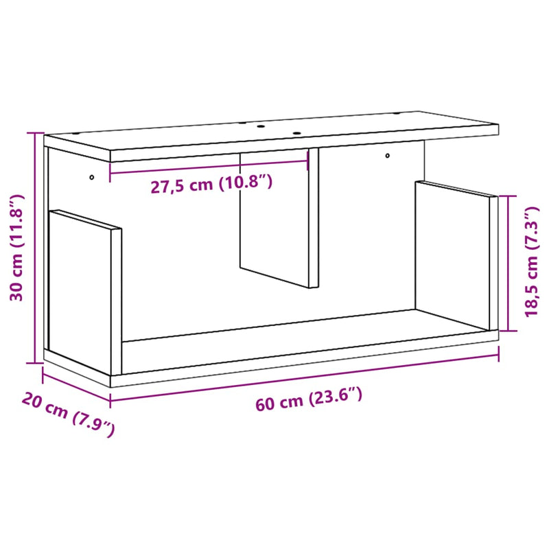 Wandschrank 60x20x30 cm Betongrau Holzwerkstoff