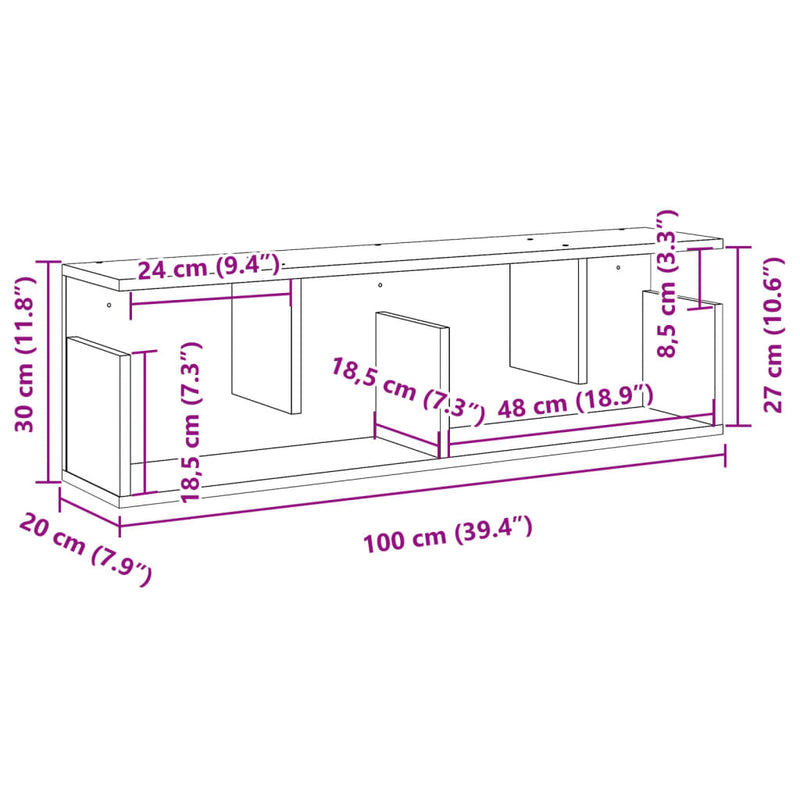 Wandschrank 100x20x30 cm Räuchereiche Holzwerkstoff