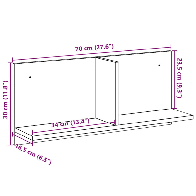 Wandschrank 70x16,5x30 cm Braun Eichen-Optik Holzwerkstoff