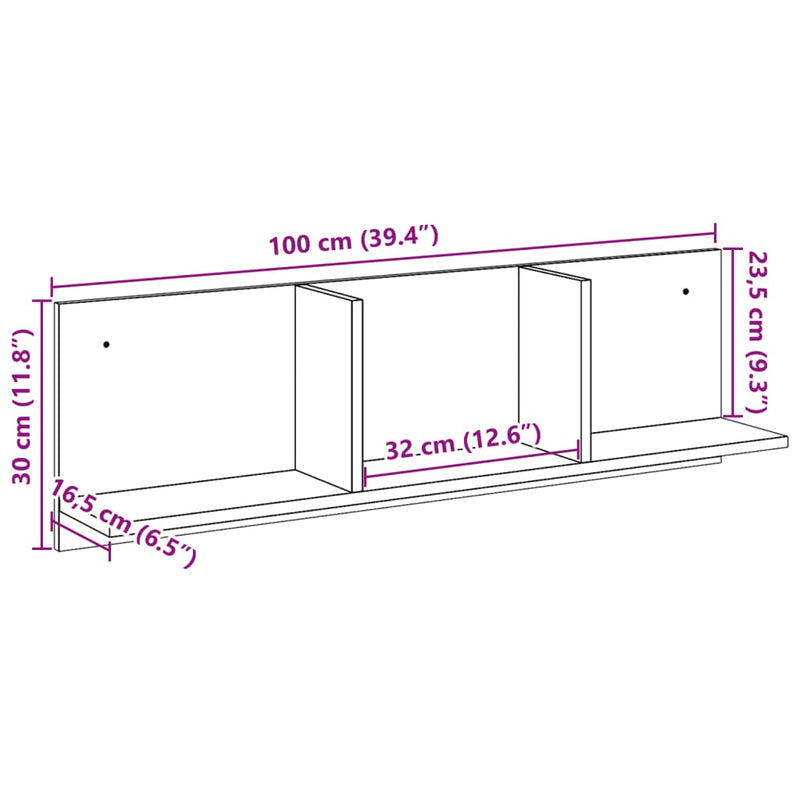 Wandschrank 100x16,5x30 cm Grau Sonoma Holzwerkstoff