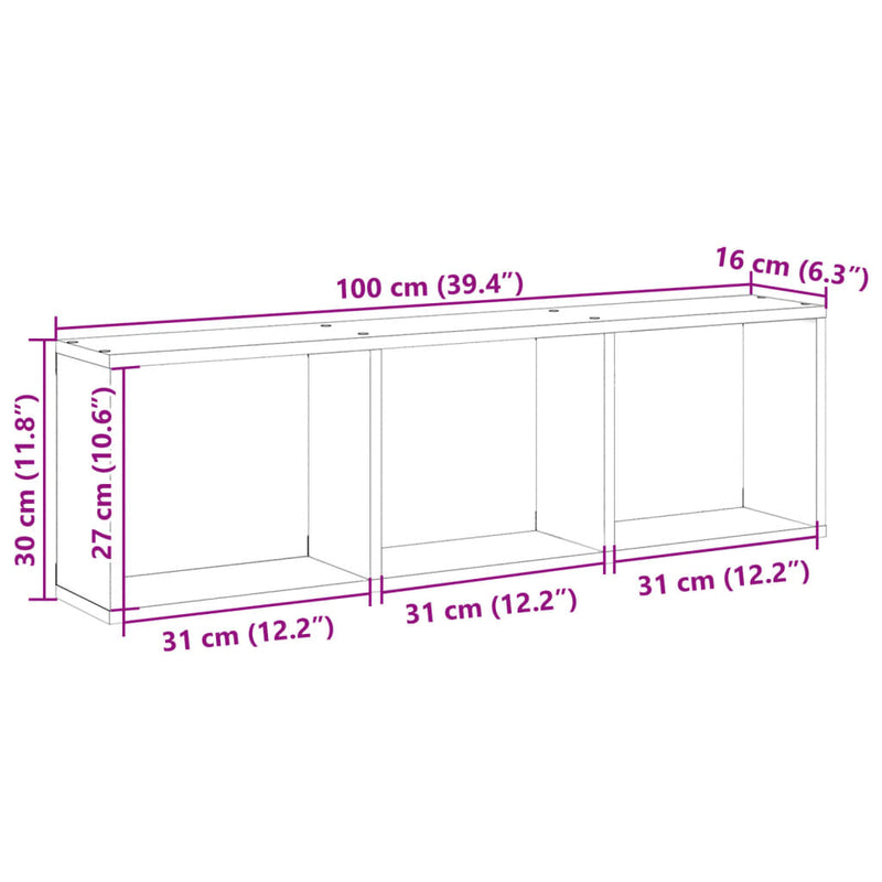 Wandschrank 100x16x30 cm Betongrau Holzwerkstoff