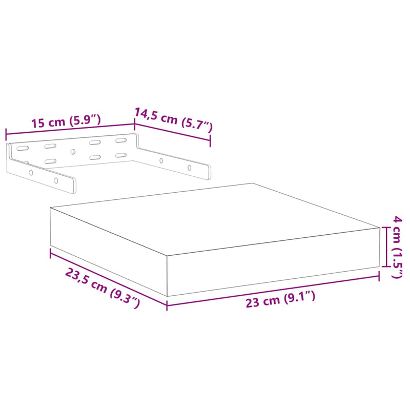 Schweberegal 2 Stk. 23x23,5x4 cm Holzwerkstoff