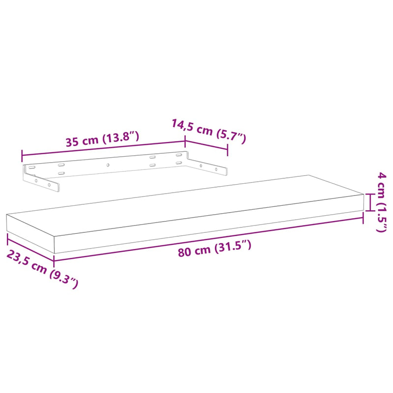 Schweberegale 2 Stk. 80x23,5x4 cm Holzwerkstoff