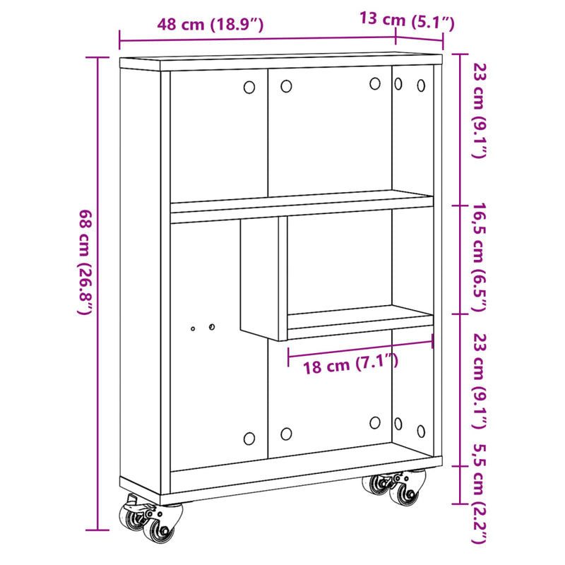 Aufbewahrungswagen Schmal Sonoma-Eiche 48x13x68cm Holzwerkstoff