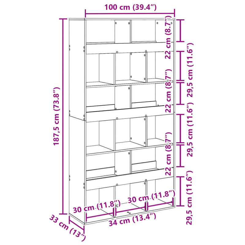 Raumteiler Grau Sonoma 100x33x187,5 cm Holzwerkstoff