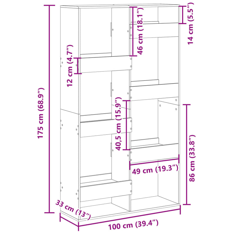 Raumteiler Sonoma-Eiche 100x33x175 cm Holzwerkstoff