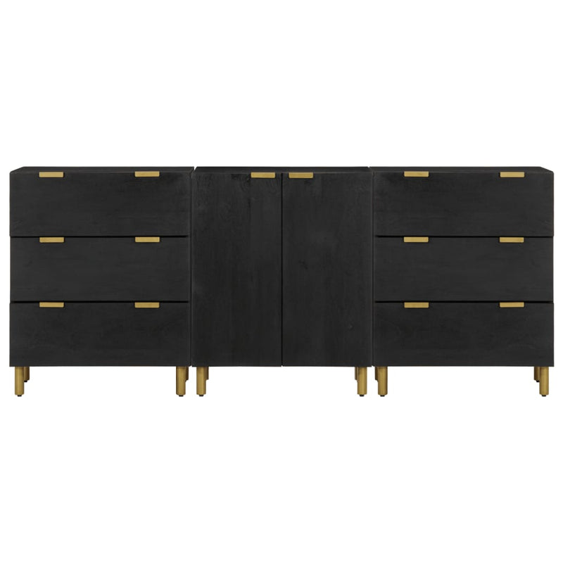 3-tlg. Sideboards Schwarz Holzwerkstoff