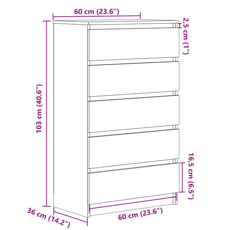 Schubladenschrank Altholz-Optik 60x36x103 cm Holzwerkstoff