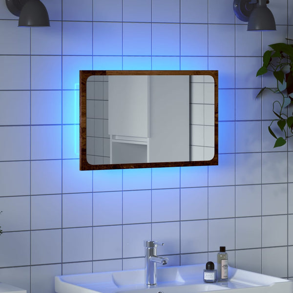 Badspiegel mit LED-Leuchten Altholz-Optik 60x8,5x38 cm