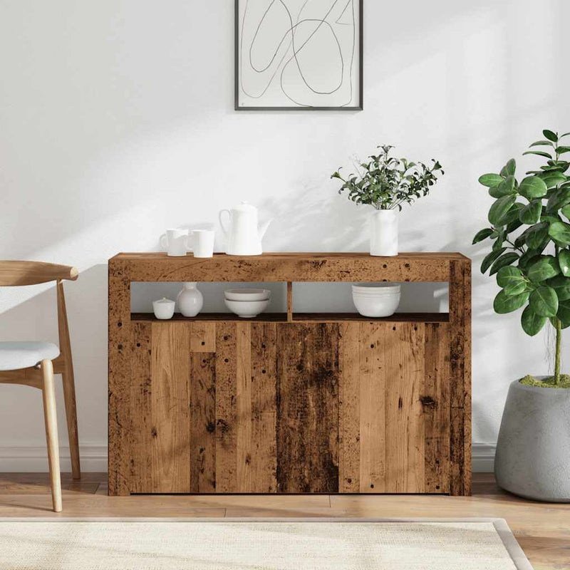 Sideboard mit LED-Leuchten Altholz-Optik 115,5x30x75 cm