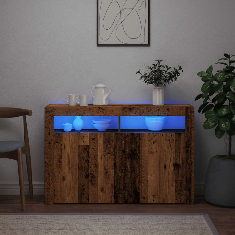 Sideboard mit LED-Leuchten Altholz-Optik 115,5x30x75 cm