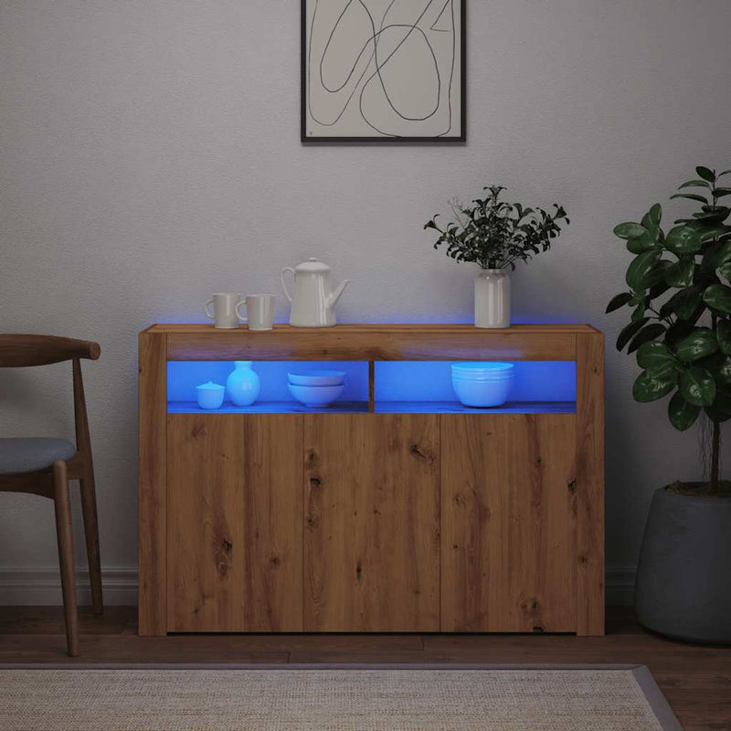 Sideboard mit LED-Leuchten Artisan-Eiche 115,5x30x75 cm