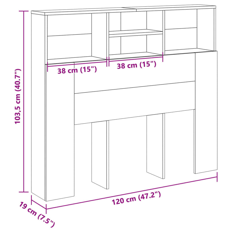 Bett-Kopfteil mit Ablagen Altholz-Optik 120x19x103,5 cm