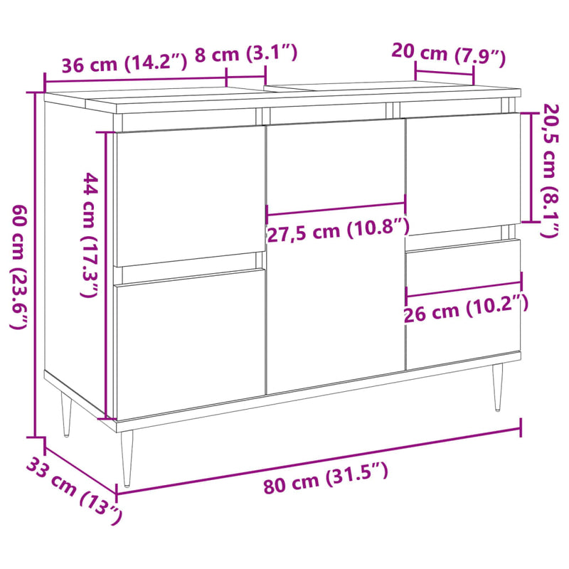 Badschrank Altholz-Optik 80x33x60 cm Holzwerkstoff