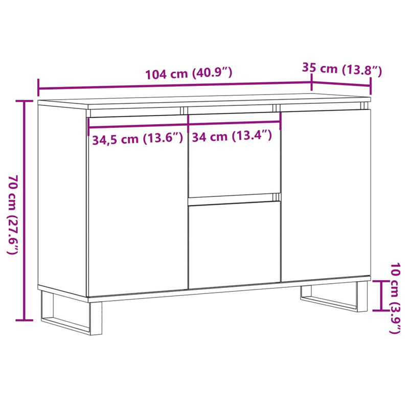 Sideboard Artisan-Eiche 104x35x70 cm Holzwerkstoff