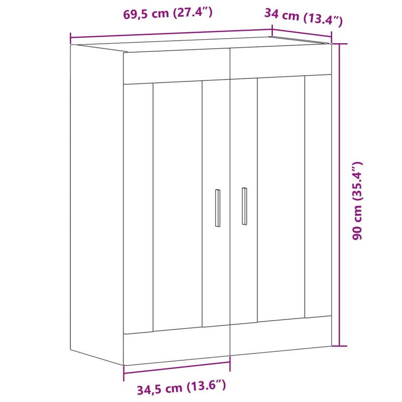 Wandschrank Schwarz Altholz-Optik 69,5x34x90 cm Holzwerkstoff