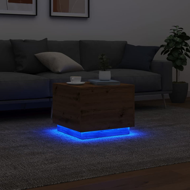 Couchtisch mit LED-Leuchten Artisan-Eiche 50x50x40 cm