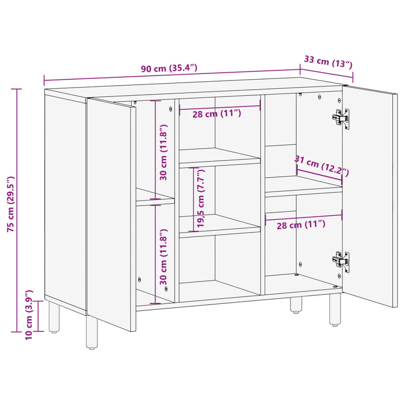 Sideboard Schwarz 90x35x75 cm Holzwerkstoff