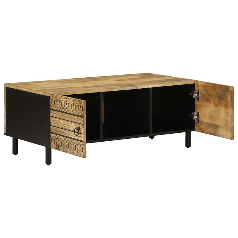 Couchtisch Schwarz 100x54x40 cm Raues Mangoholz