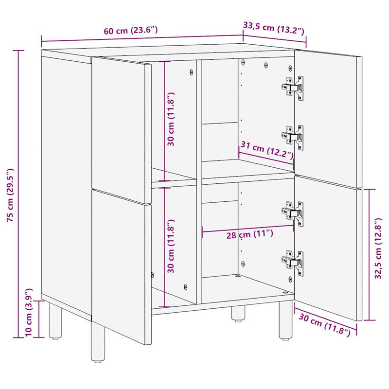 Sideboard 60x33,5x75 cm Raues Mangoholz