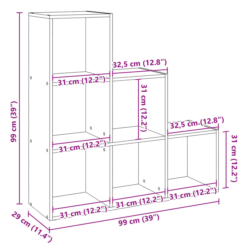 Raumteiler-Bücherregal 3 Etagen Sonoma-Eiche 99x29x99 cm