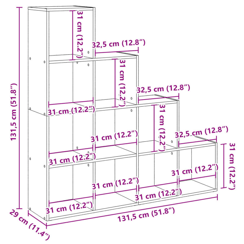 Raumteiler-Bücherregal 4 Stufen Sonoma-Eiche 131,5x29x131,5 cm