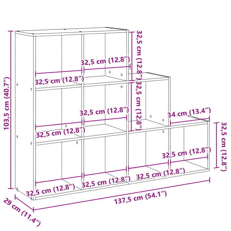 Raumteiler-Bücherregal 3 Stufen Grau Sonoma 137,5x29x103,5 cm