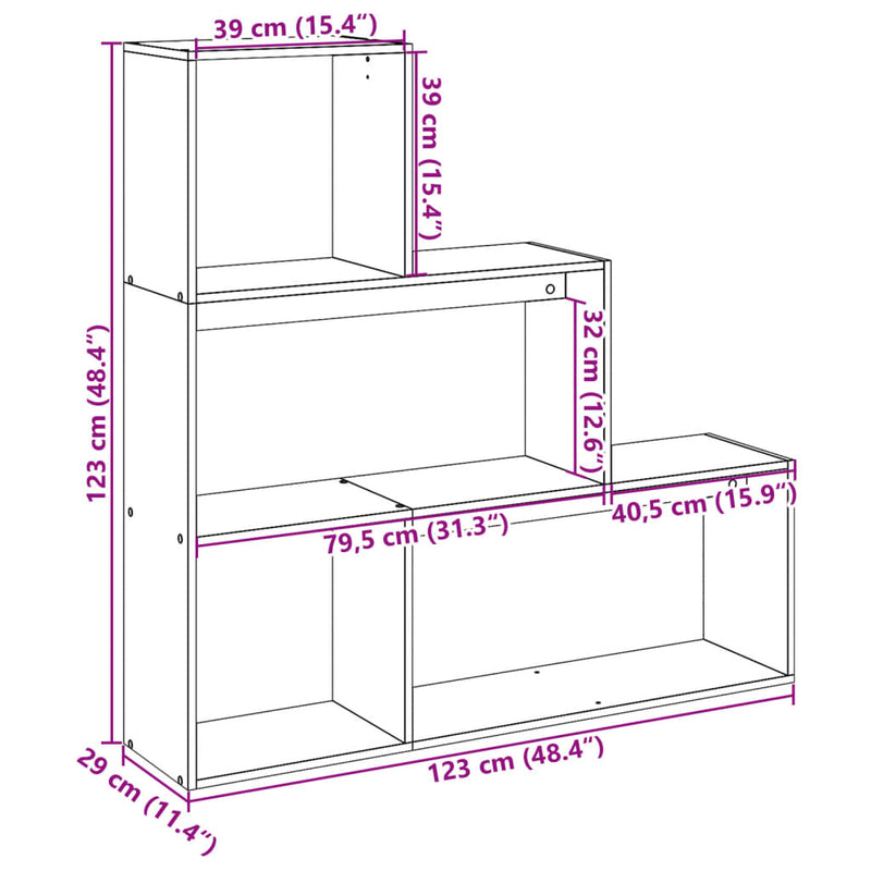 Raumteiler-Bücherregal 3 Stufen Artisan-Eiche 123x29x123 cm