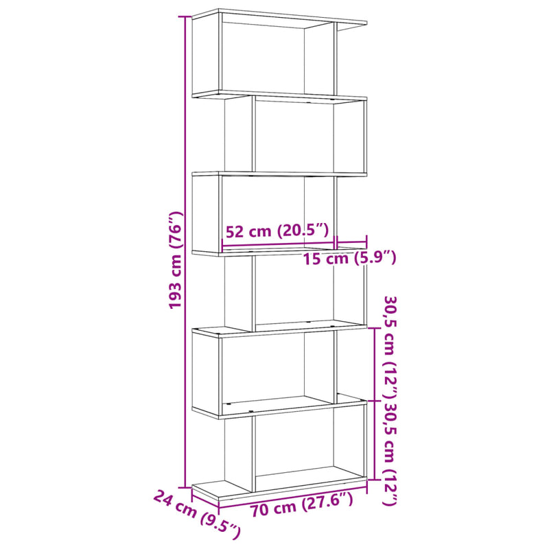 Raumteiler-Bücherregal 6 Etagen Weiß 70x24x193 cm Holzwerkstoff