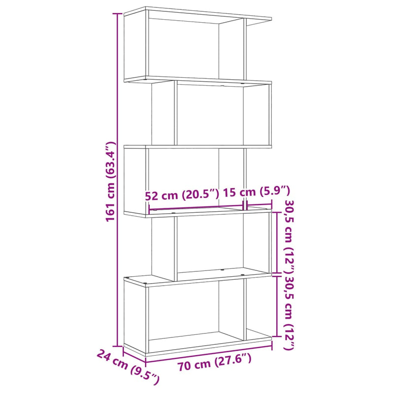 Raumteiler-Bücherregal 5 Etagen Grau Sonoma 70x24x161 cm