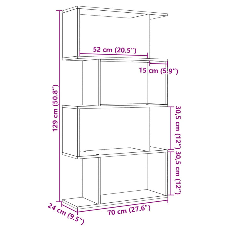 Raumteiler-Bücherregal 4 Böden Schwarz 70x24x129 cm