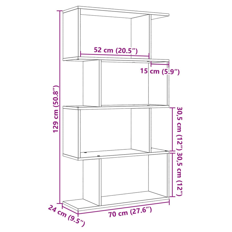 Raumteiler-Bücherregal 4 Böden Artisan-Eiche 70x24x129 cm