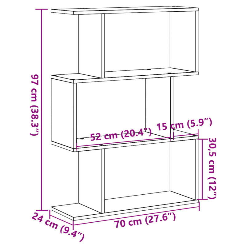 Raumteiler-Bücherregal 3 Fächer Altholz-Optik 70x24x97 cm