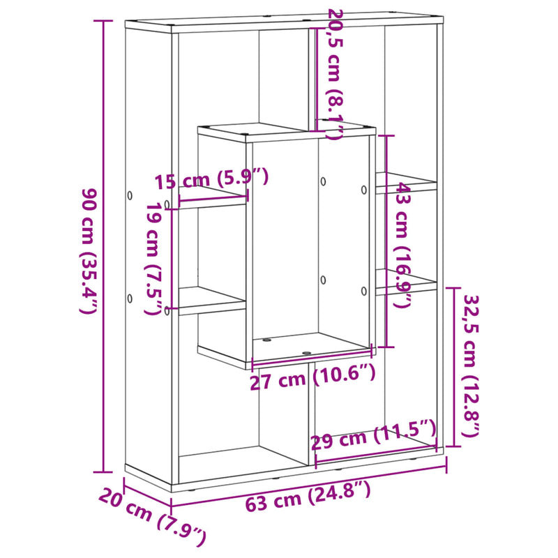 Bücherregal Räuchereiche 63x20x90 cm Holzwerkstoff