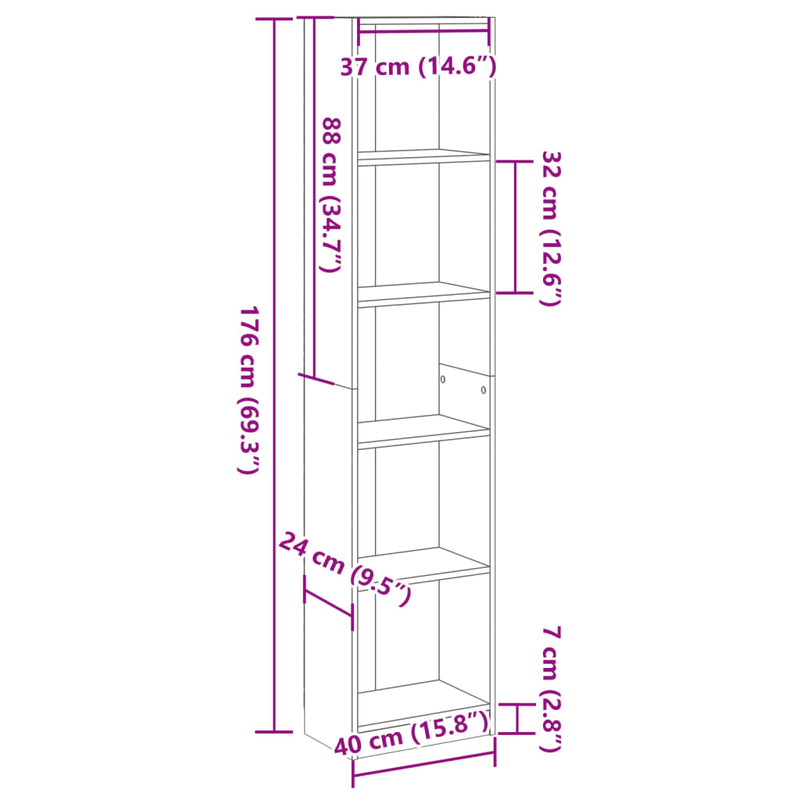 Bücherregal Weiß 40x24x176 cm Holzwerkstoff