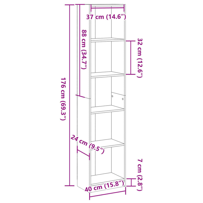 Bücherregal Räuchereiche 40x24x176 cm Holzwerkstoff