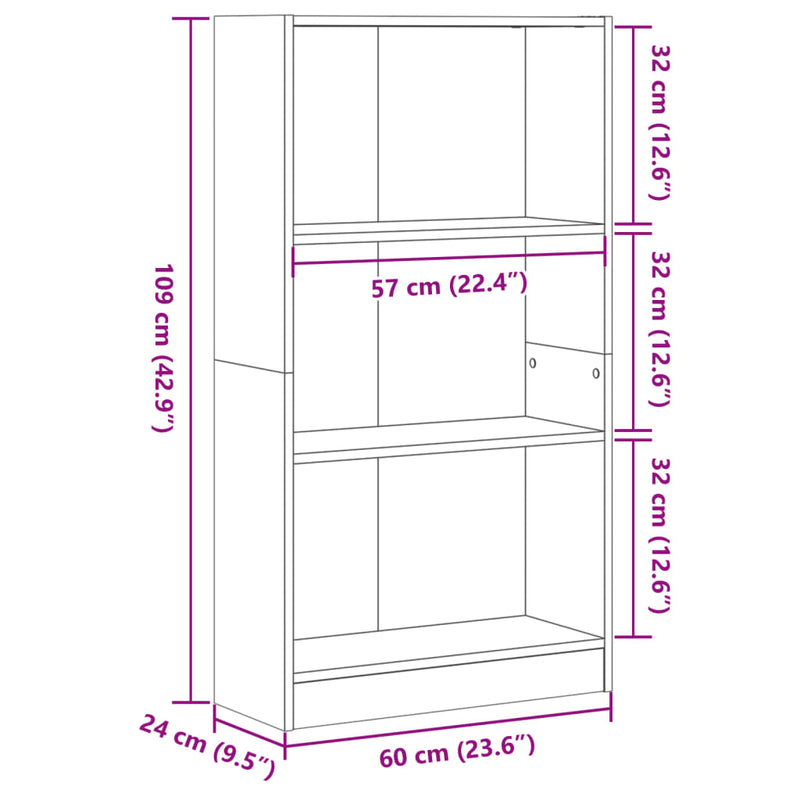 Bücherregal Betongrau 60x24x109 cm Holzwerkstoff