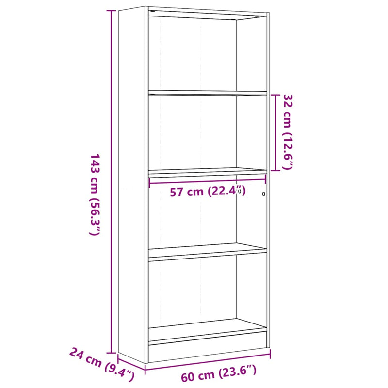 Bücherregal Weiß 60x24x143 cm Holzwerkstoff