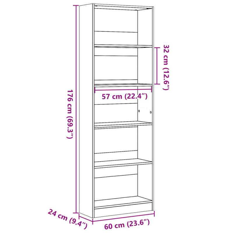 Bücherregal Artisan-Eiche 60x24x176 cm Holzwerkstoff