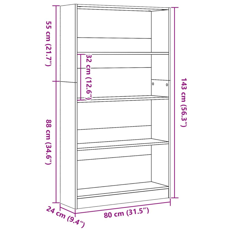 Bücherregal Weiß 80x24x143 cm Holzwerkstoff