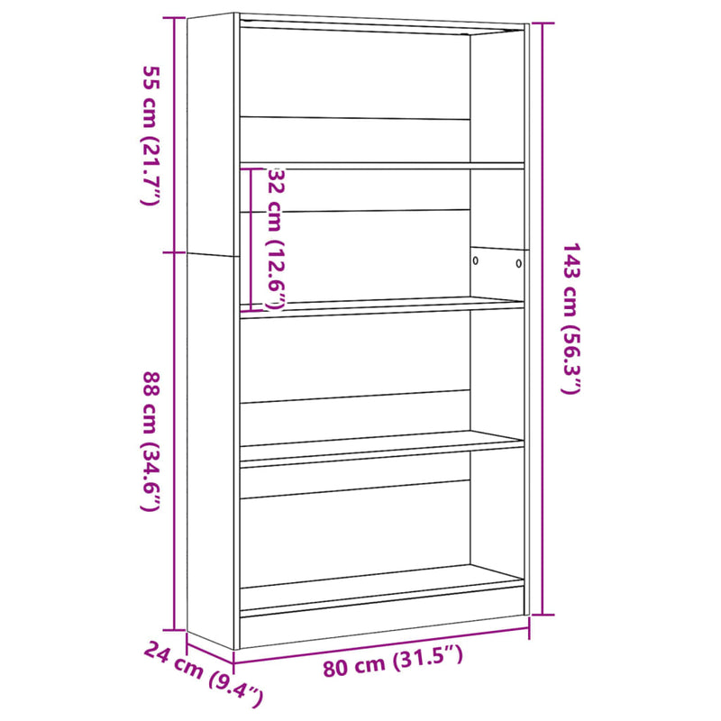 Bücherregal Betongrau 80x24x143 cm Holzwerkstoff