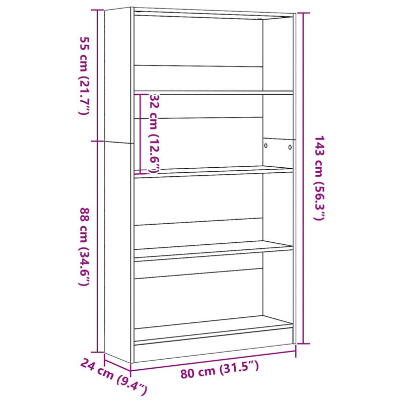 Bücherregal Braun Eichen-Optik 80x24x143 cm Holzwerkstoff